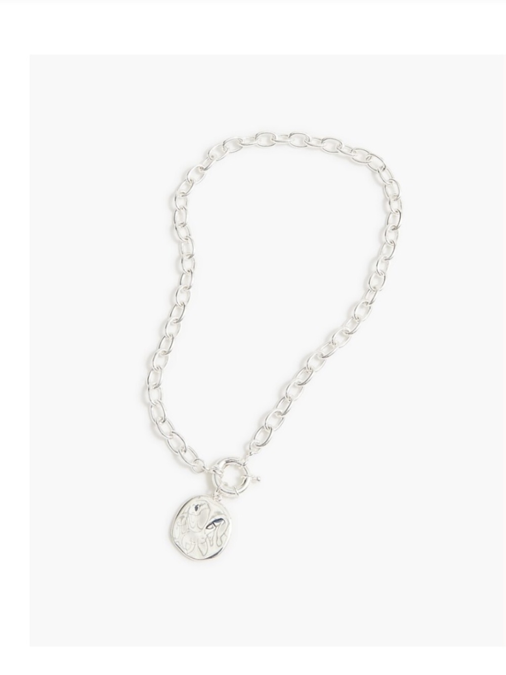 NWT J. Crew Chain Necklace with Hammered Pendant in Bright Silver